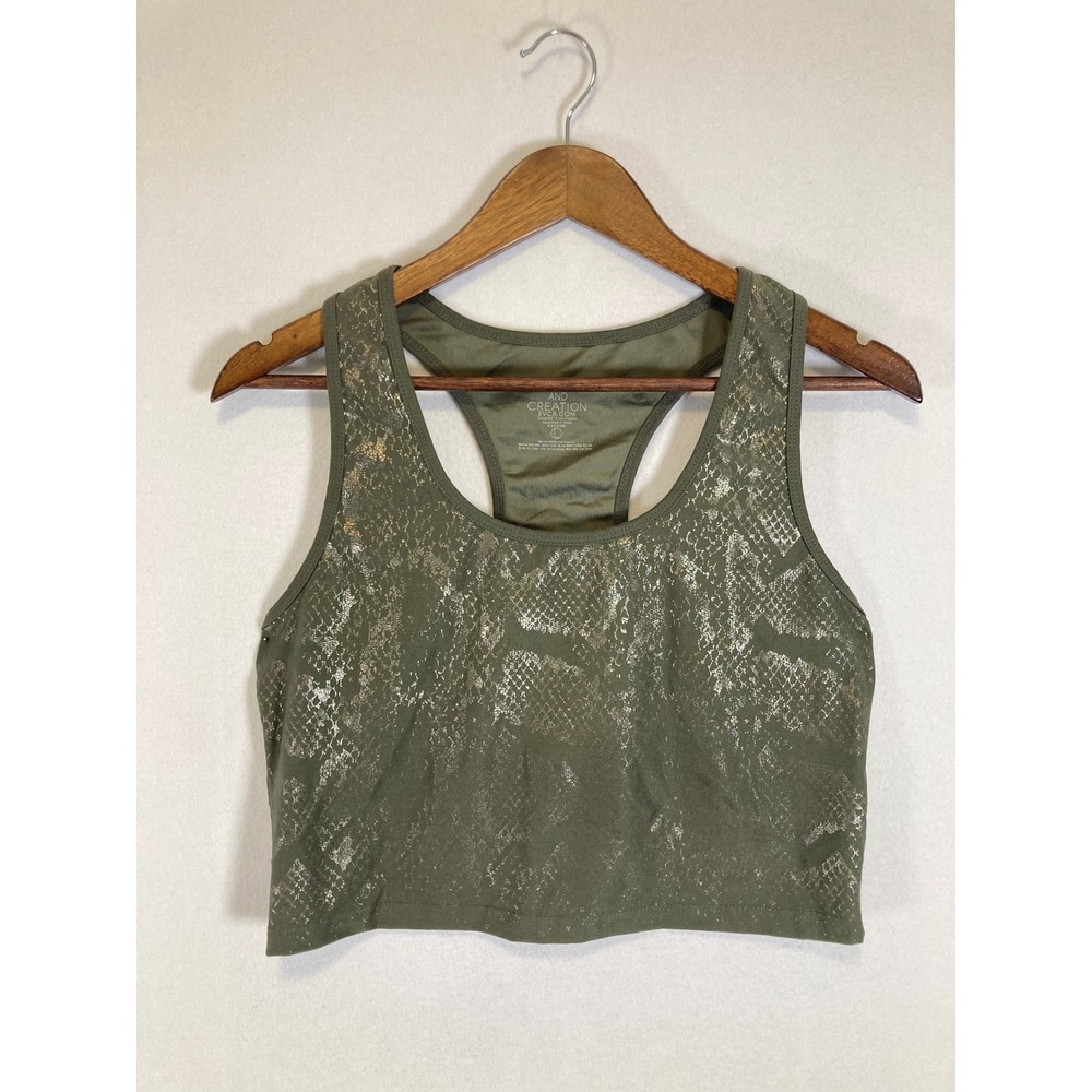 Athleisure Evolution and Creation Womens L Green Metallic Snakeskin Crop Top